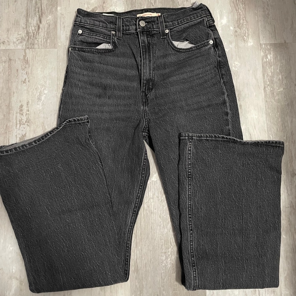 Levis High Flare  Womens Washed Black High-Waisted Jeans Size 28